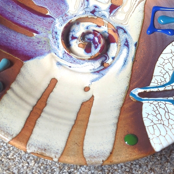 VINTAGE MICHAEL PATTON STUDIO SEATTLE ART POTTERY STONEWARE CHARGER PLATE 12.5" - Picture 3 of 7